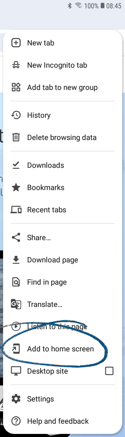 Add to home screen on Android